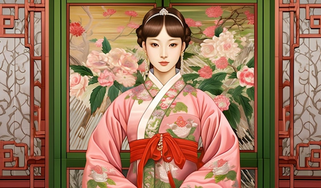 Illustration einer Japanerin in einem traditionellen Kimono