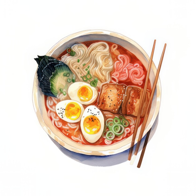 Illustration einer japanischen Miso-Suppe mit Ei auf weißem Hintergrund