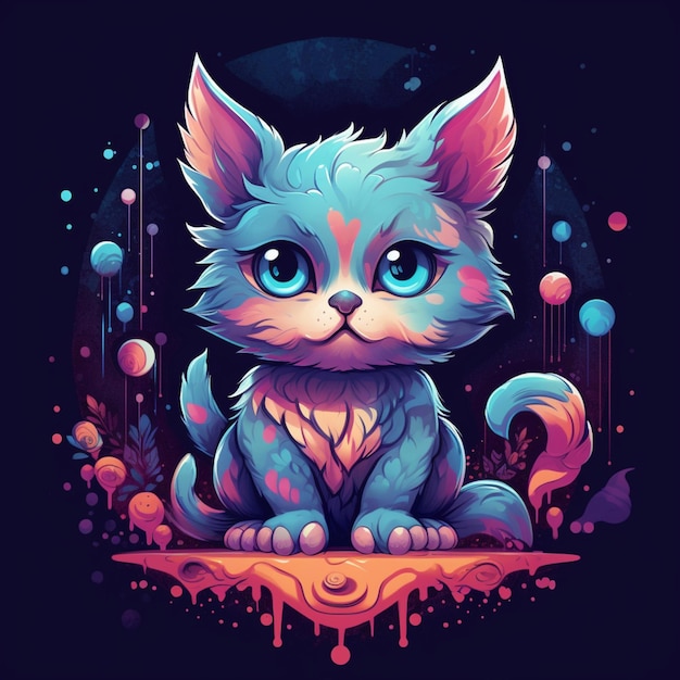 Illustration einer Katze mit einem farbenfrohen Design auf der Brust, generative KI