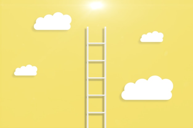 Foto illustration einer leiter mit wolken im gelben hintergrund