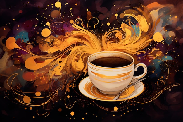 Illustration einer leuchtenden Kaffee-Chaos-Goldfliesenmalerei