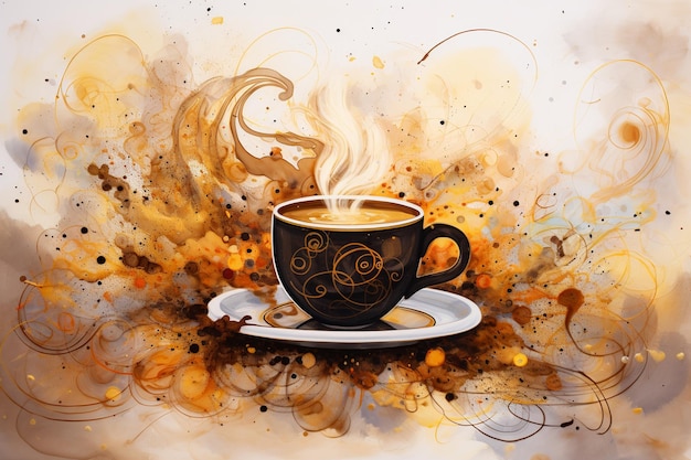 Illustration einer leuchtenden Kaffee-Chaos-Goldfliesenmalerei