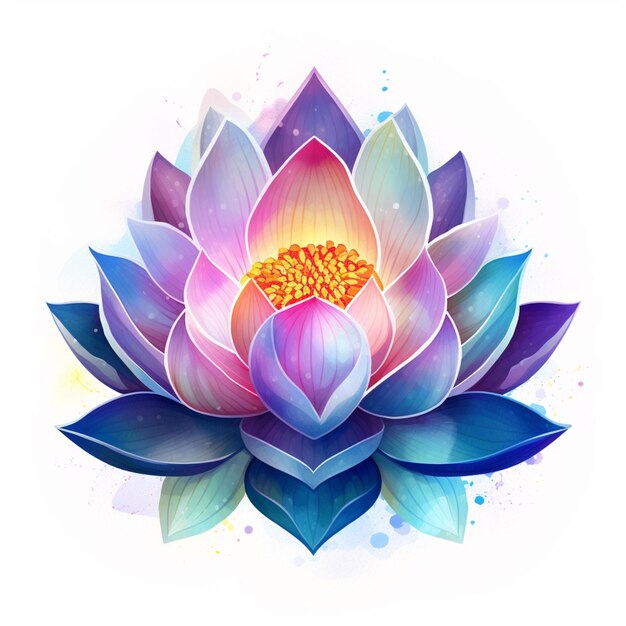 Illustration einer Lotusblume mit Aquarell-Spritzern generative ai