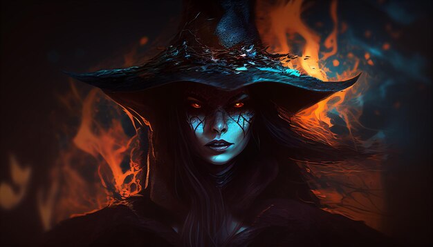 Illustration einer maskierten Hexe im dunklen Stil