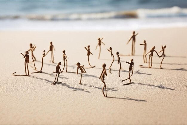 Illustration einer Menge nicht wiederzuerkennender menschlicher Figuren im Strandsand, die von Ai erzeugt werden