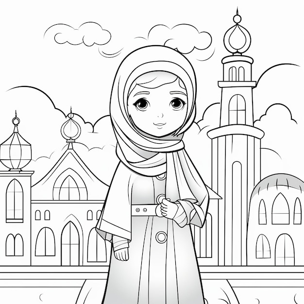 Illustration einer minimalistischen Malseite für muslimische Kinder mit Cris