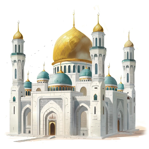 Illustration einer Moschee mit einer goldenen Kuppel auf weißem Hintergrund v 6 Job ID 2fc283e801fd47f6b932dade