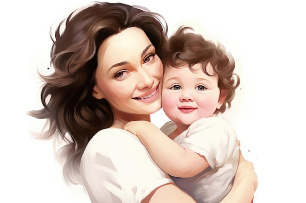 Illustration einer Mutter mit ihrem Kind auf weißem Hintergrund Konzept des Muttertages