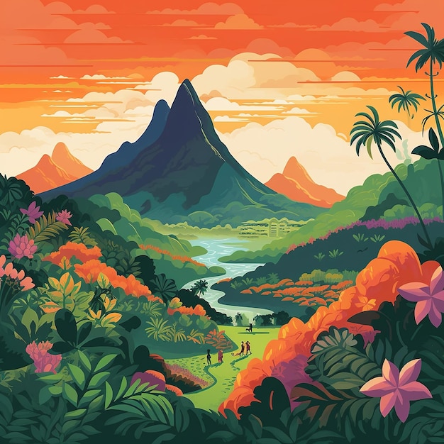 Illustration einer natürlichen Landschaft in Costa Rica