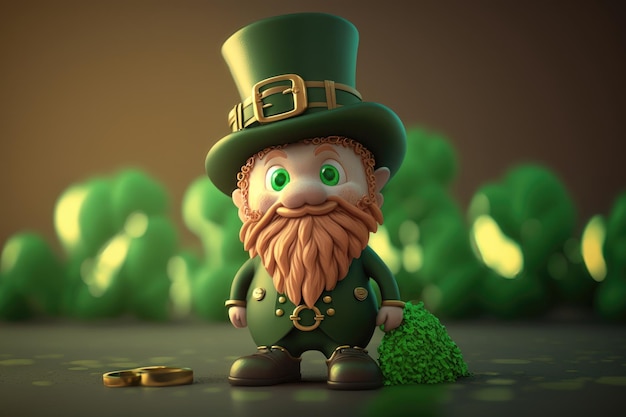 Foto illustration einer niedlichen 3d-kobold-st patrick's day-konzept-ki-generation