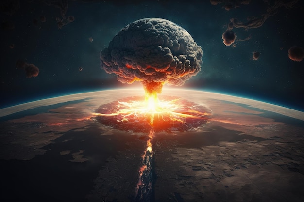 Illustration einer nuklearen Explosion aus dem Weltraumkonzept von Kriegen und Dystopie Generative KI