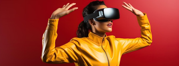Illustration einer Person, die ein Virtual-Reality-VR-Headset trägt, das mithilfe von KI als generatives Kunstwerk erstellt wurde