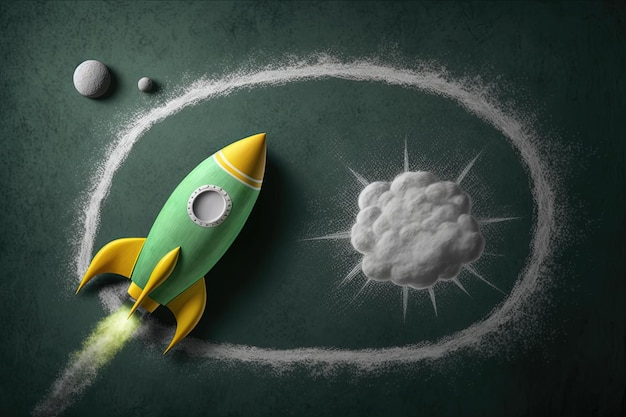Illustration einer Rakete im Tafelkonzept von Geschäft und Kreativität Generative KI