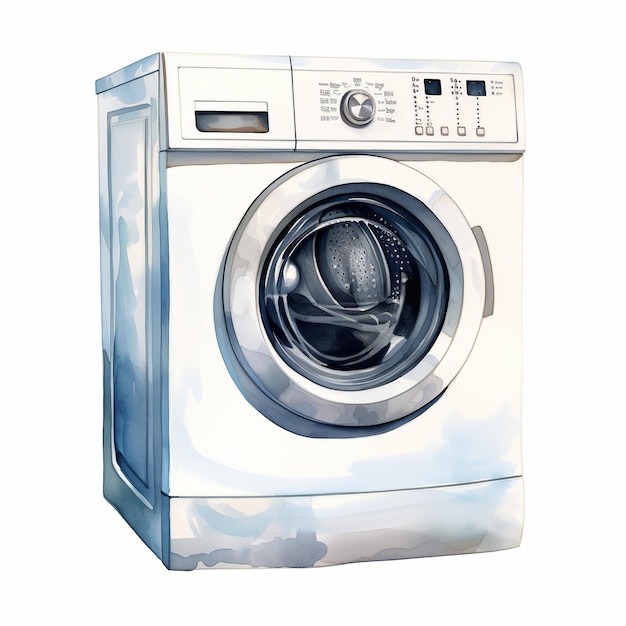 Illustration einer realistischen weißen Waschmaschine mit hyperrealistischem Wasser