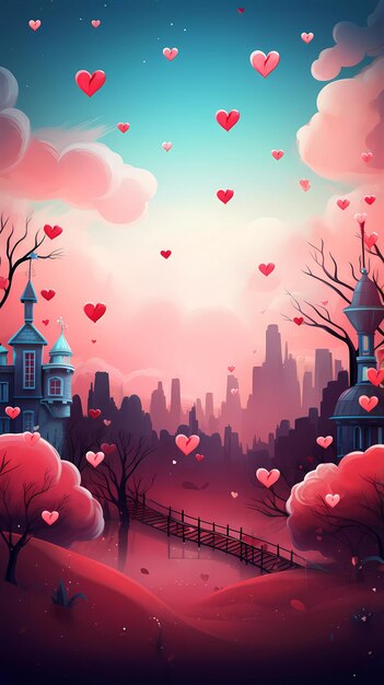 Illustration einer romantischen Landschaft im Cartoon-Stil