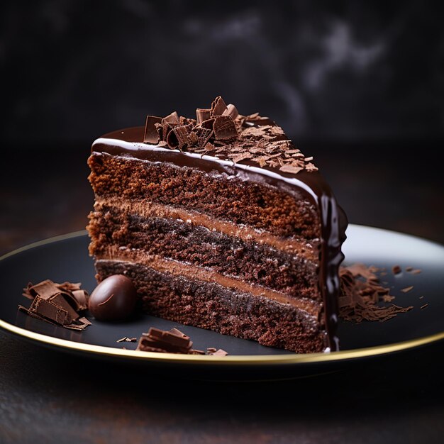 Foto illustration einer scheibe dunkler schokoladenkuchen luxus blick aus der nähe