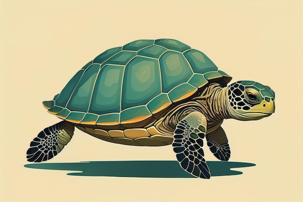 Illustration einer Schildkröte auf grünem Hintergrund im Cartoon-Stil ai generative