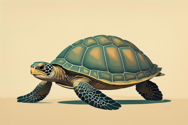 Illustration einer Schildkröte auf grünem Hintergrund im Cartoon-Stil ai generative