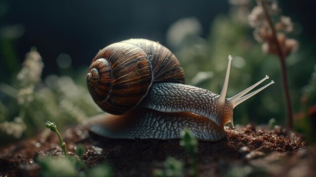 Illustration einer Schnecke mitten im Wald