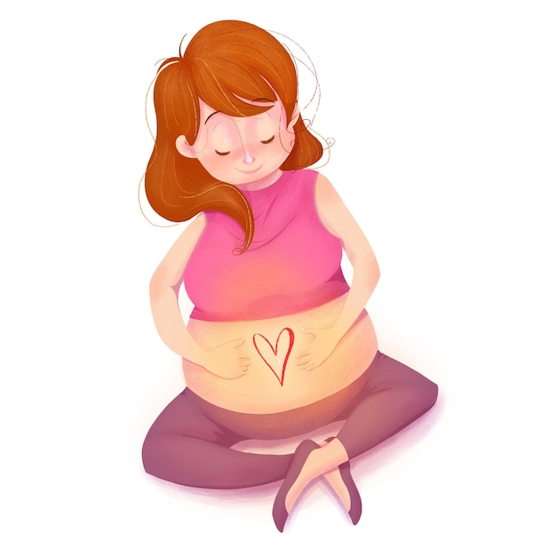 Illustration einer schwangeren Frau, die liebevoll und zärtlich ihren Bauch hält