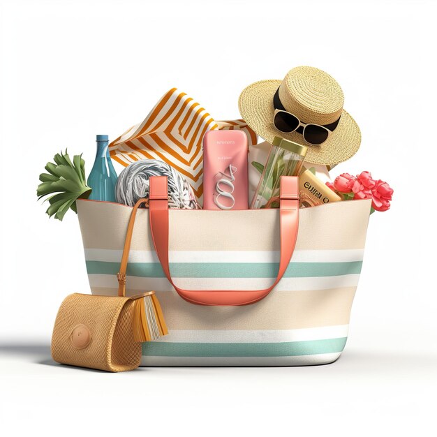 Illustration einer Strandtasche3D-Darstellung einer stilvollen Strandtasche