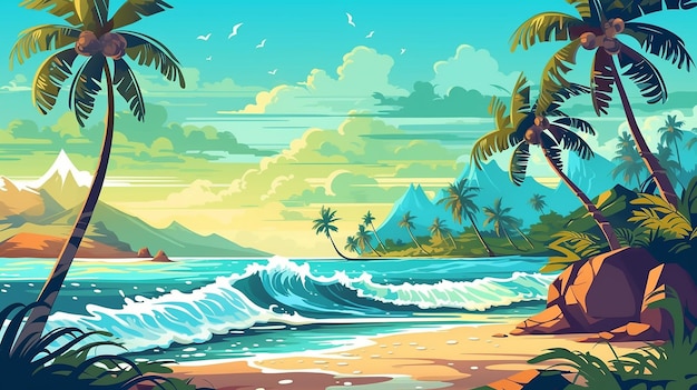 Illustration einer tropischen Strandparadiesinsel Generative KI