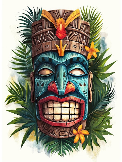 Illustration einer tropischen Tiki-Maske Symbol eines wilden Stammes im Dschungel