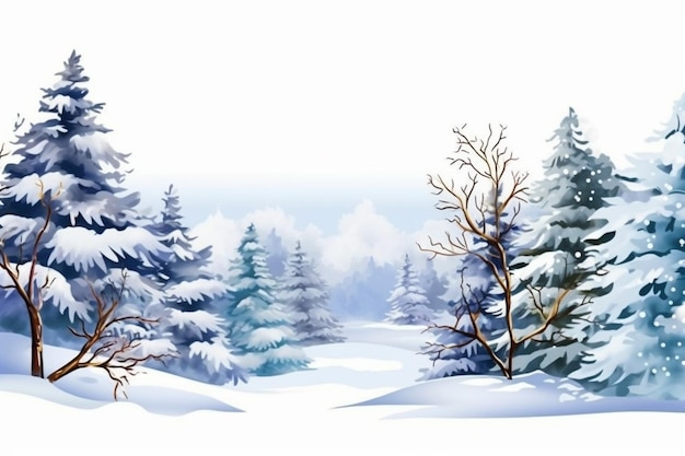 Illustration einer verschneiten Landschaft mit Bäumen und Schnee