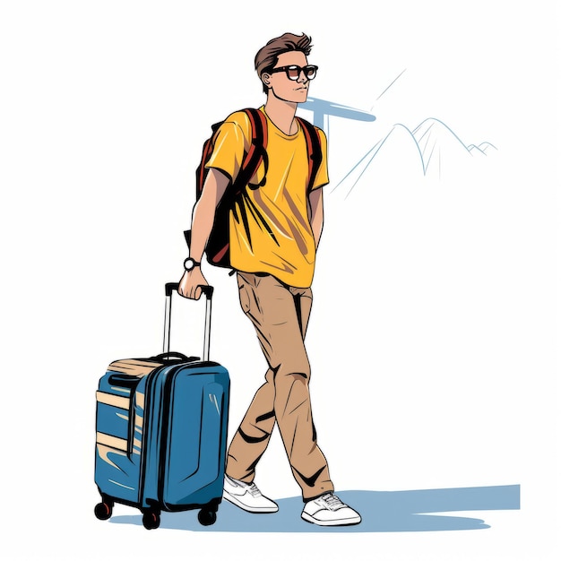 Illustration eines 25-jährigen Touristengepäcks im einfachen, minimalistischen, flachen Farb-Comic-Stil