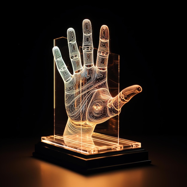 Foto illustration eines 3d-golden-hand-hologramms, ultrarealistisch