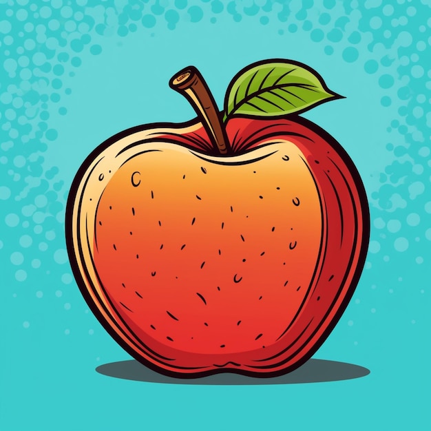 Illustration eines Apfels mit einem Blatt auf blauem Hintergrund, generative KI