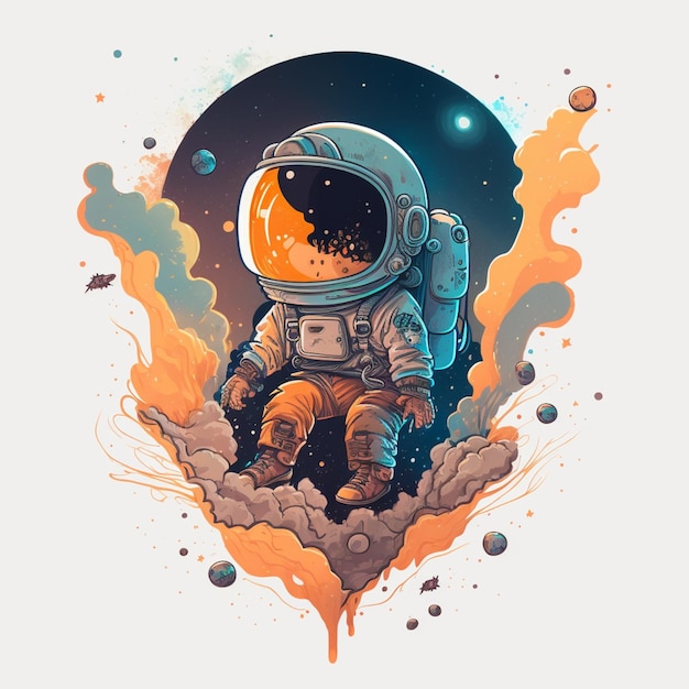 Illustration eines Astronauten, der auf einem Felsen im Weltraum sitzt und generative KI nutzt