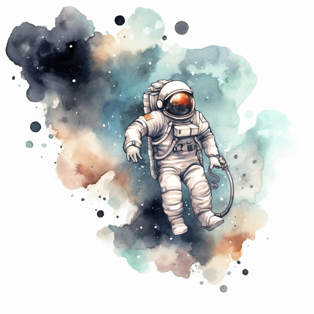 Illustration eines Astronauten, der mit einer generativen Raumfähre im Weltraum schwebt