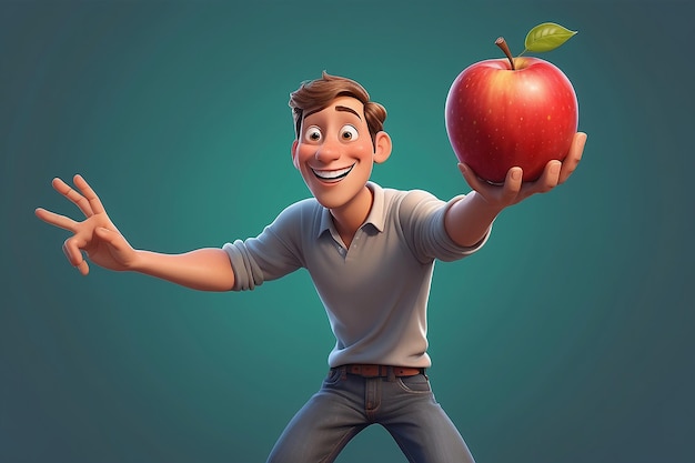 Illustration eines Cartoon-Mannes, der nach einem Apfel reicht