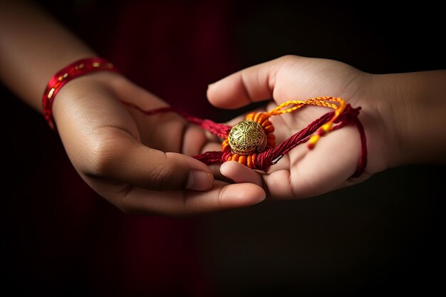 Illustration eines dekorierten Rakhi mit exquisiten Details auf der generativen KI der Frauenhand