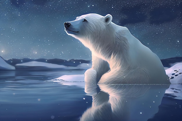 Illustration eines Eisbären auf einer Eisscholle Generative KI