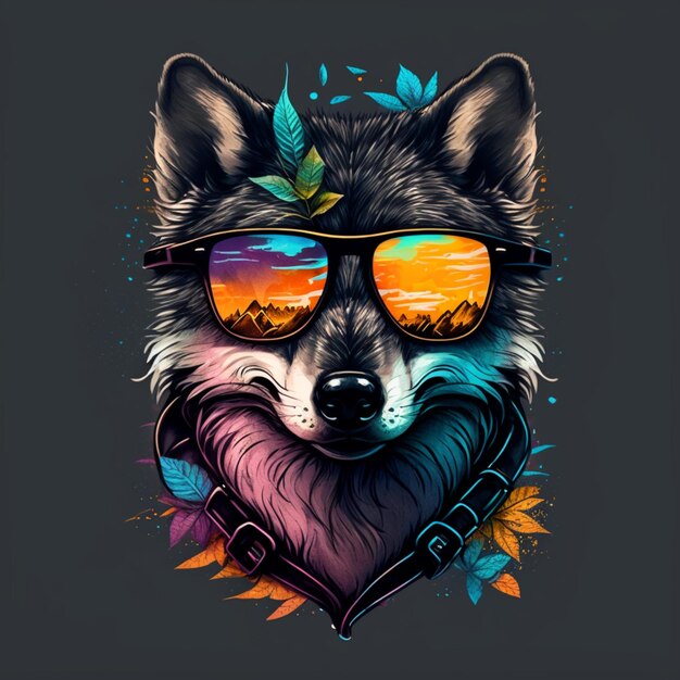 Illustration eines entzückenden Wolfs mit Sonnenbrille