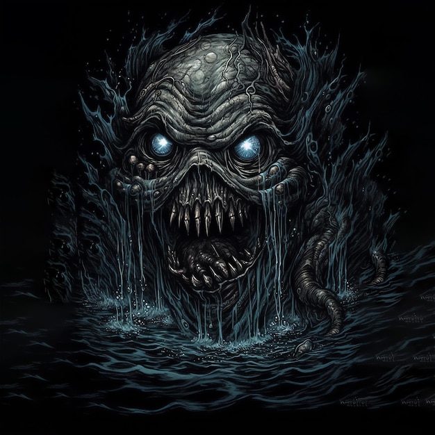 Foto illustration eines erschreckenden porträts eines wassergeistes