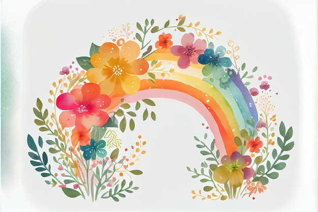 Illustration eines farbenfrohen, lebendigen Regenbogens im Aquarellstil zeichnen AI