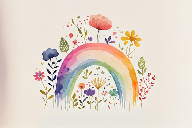 Illustration eines farbenfrohen, lebendigen Regenbogens im Aquarellstil zeichnen AI