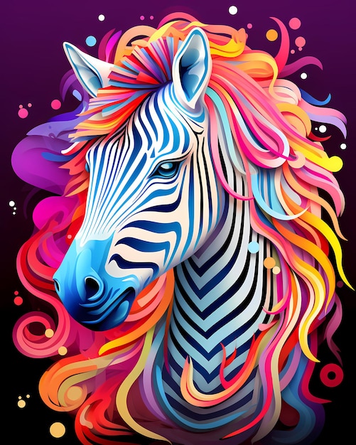Illustration eines farbenfrohen Zebras künstlerisches Ornamental-Design in Pop-Farben Inspirierendes Tierthema