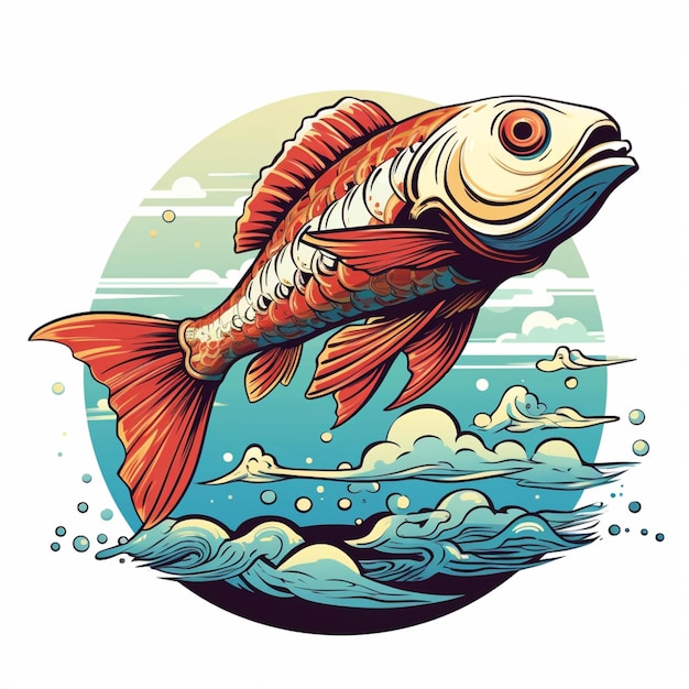 Illustration eines Fisches, der aus dem Wasser springt, generative KI