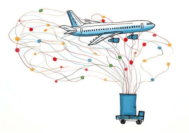 Illustration eines Flugzeugfluges Handzeichnung von Linienkunst für Webseiten Werbung Banner Plakattafel und Druck