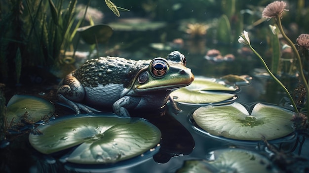 Illustration eines Frosches mitten in einem Wald, 3D-realistisch