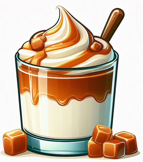 Illustration eines gesalzenen Karamelljoghurtes, sauber und einfach