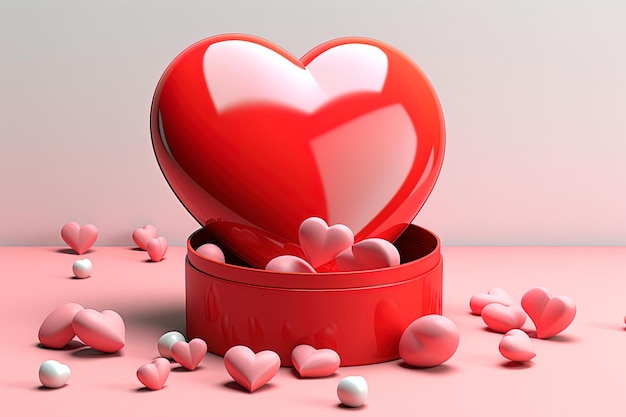 Illustration eines glücklichen Valentinstag-Podiums mit rotem Herzen und rosa Hintergrund mit Farbverlauf