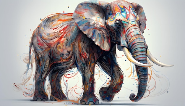 Illustration eines großen 3D-Kulturelefanten, der auf weißem Hintergrund geht