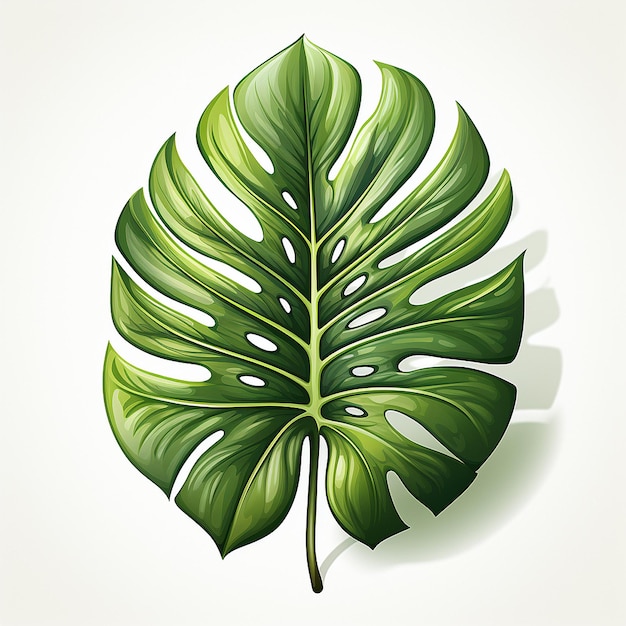 Illustration eines grünen tropischen Monstera-Blattes auf weißem Hintergrund, Draufsicht