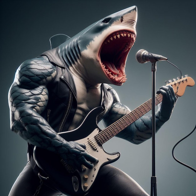 Illustration eines Haies, der Gitarre spielt und Rock singt, generiert von KI