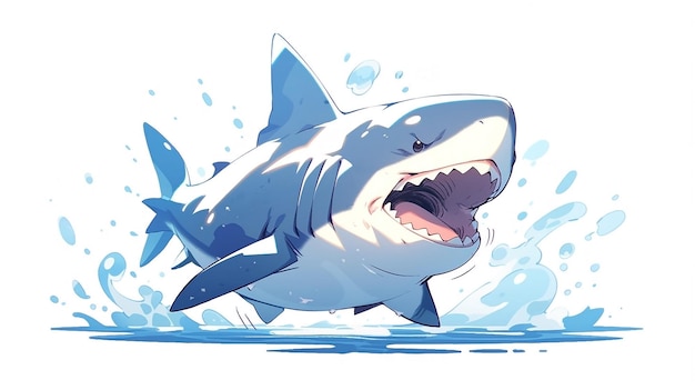 Illustration eines Hais, der im blauen Wasser schwimmt
